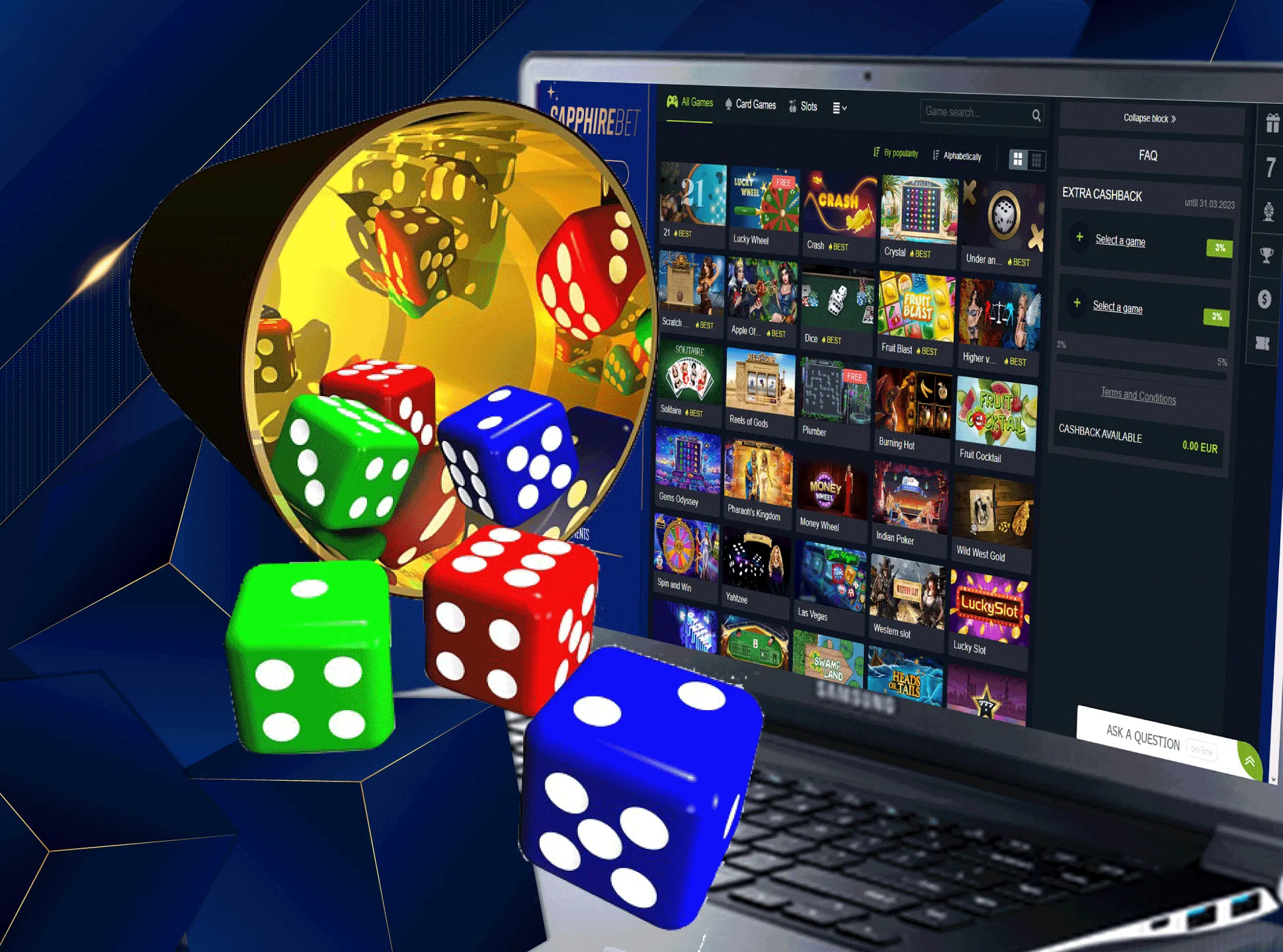 Play poker, blackjack, baccarat and other table games in the Saphirebet casino.