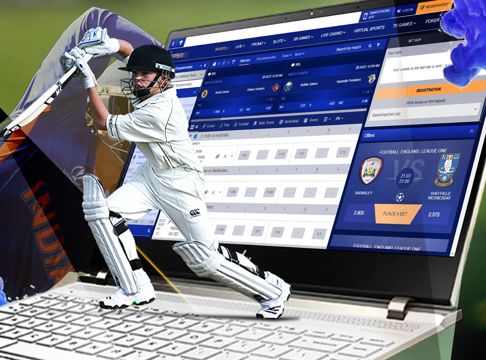 Place bets on cricket on Saphirebet.