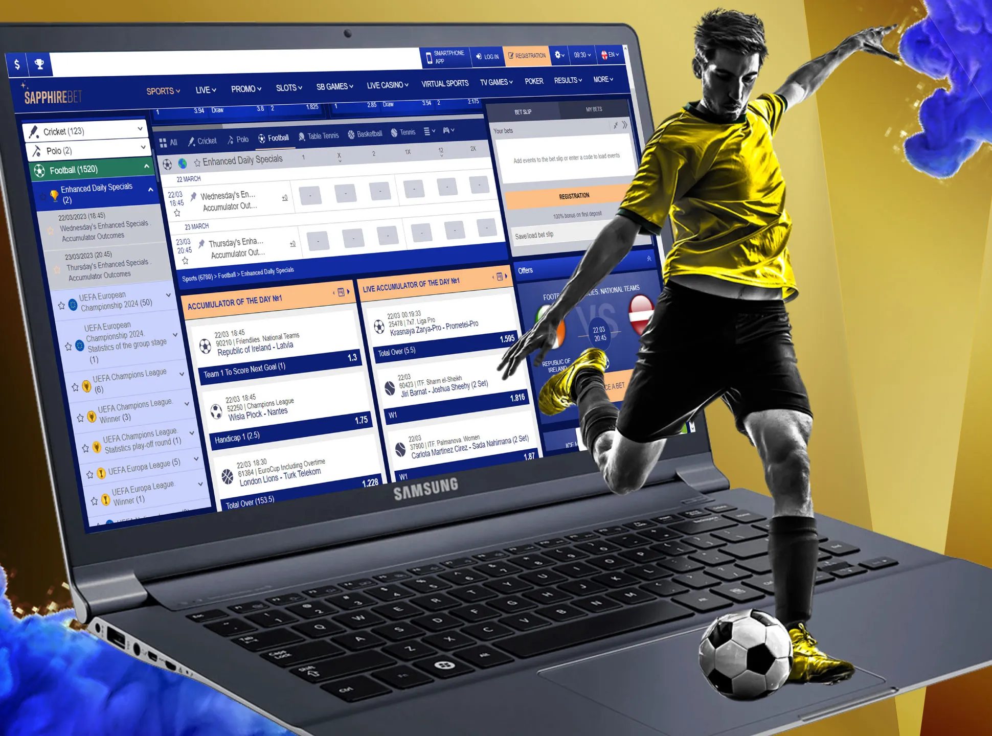 Find your favorite football team, place a bet on its win and watch the match on the Sapphirebet website.