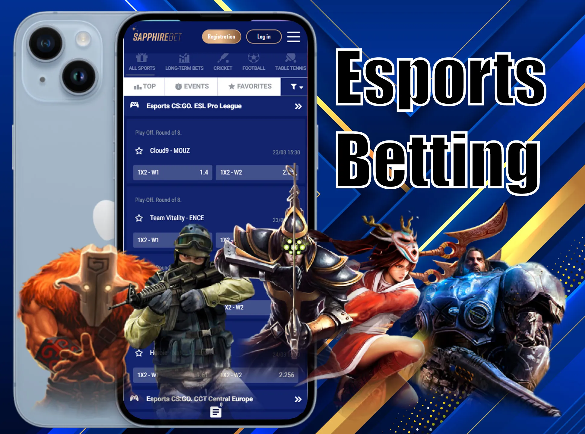 Esports is also available for betting in the app.