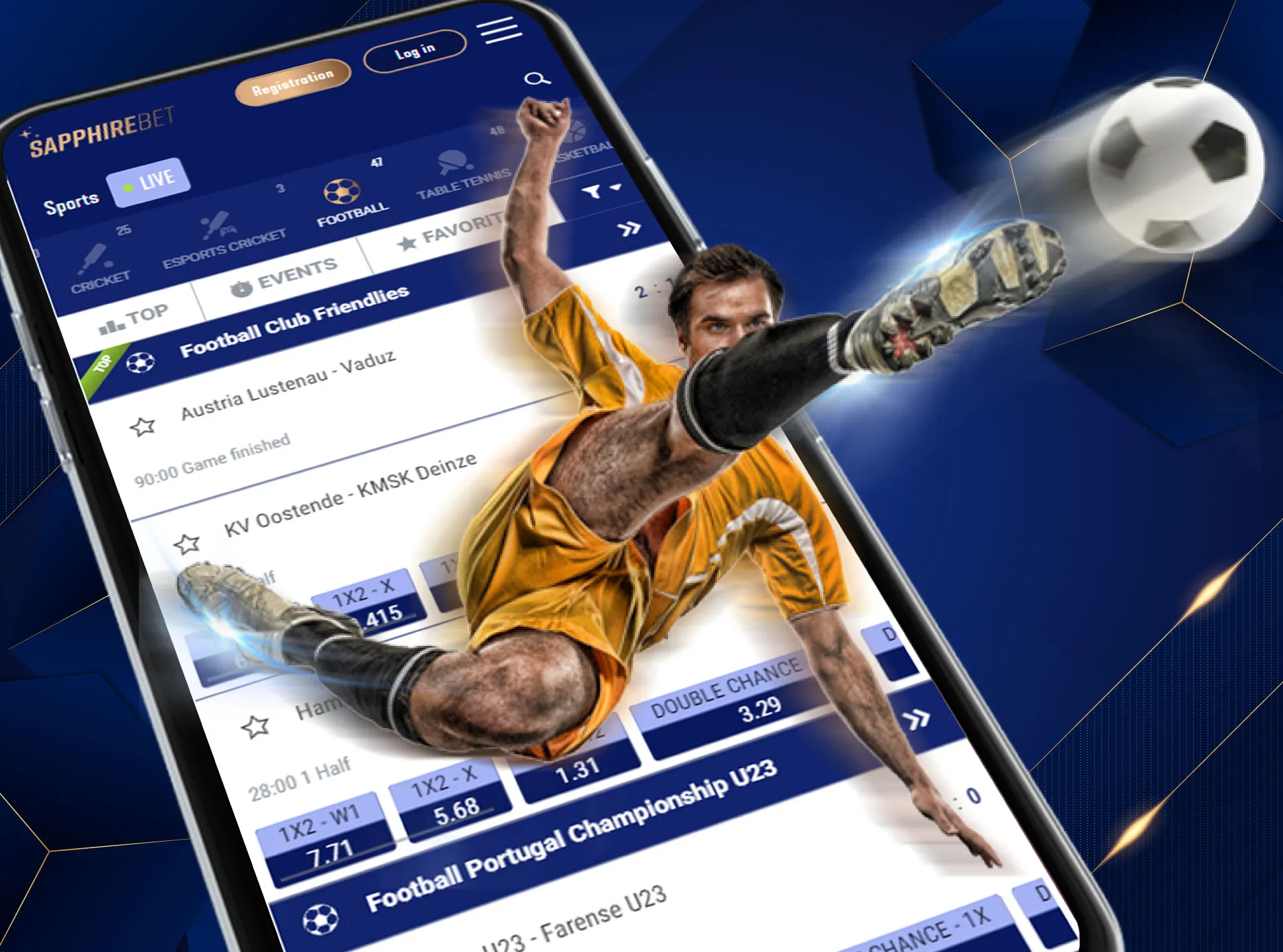 Download the Sapphirebet app to place bets on footbal via your smartphone.