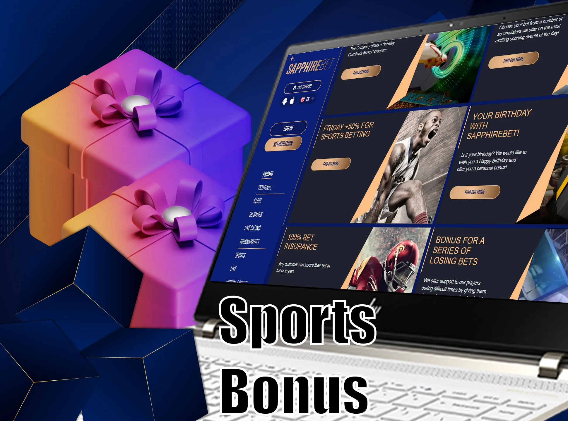 To get a 100% welcome bonus on sports betting you should register on Sapphirebet and top up your account.