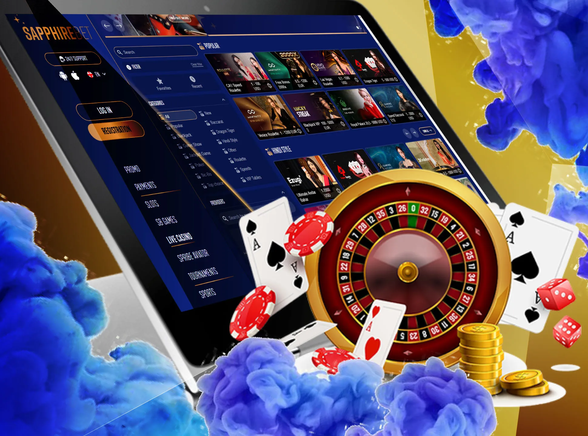 Sapphirebet is also an online casino where you can play the most popular bets.