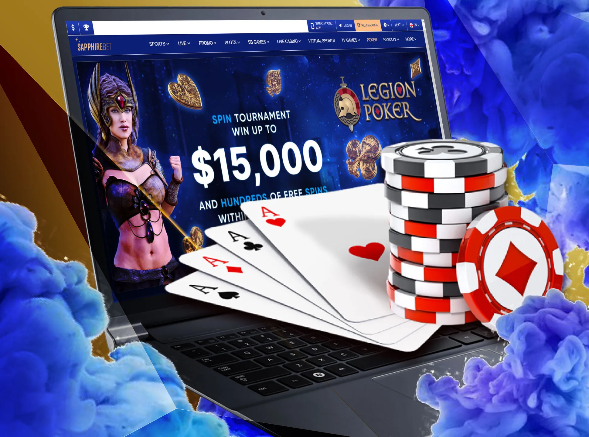 Play Texas and other types of poker in the Sapphirebet casino.