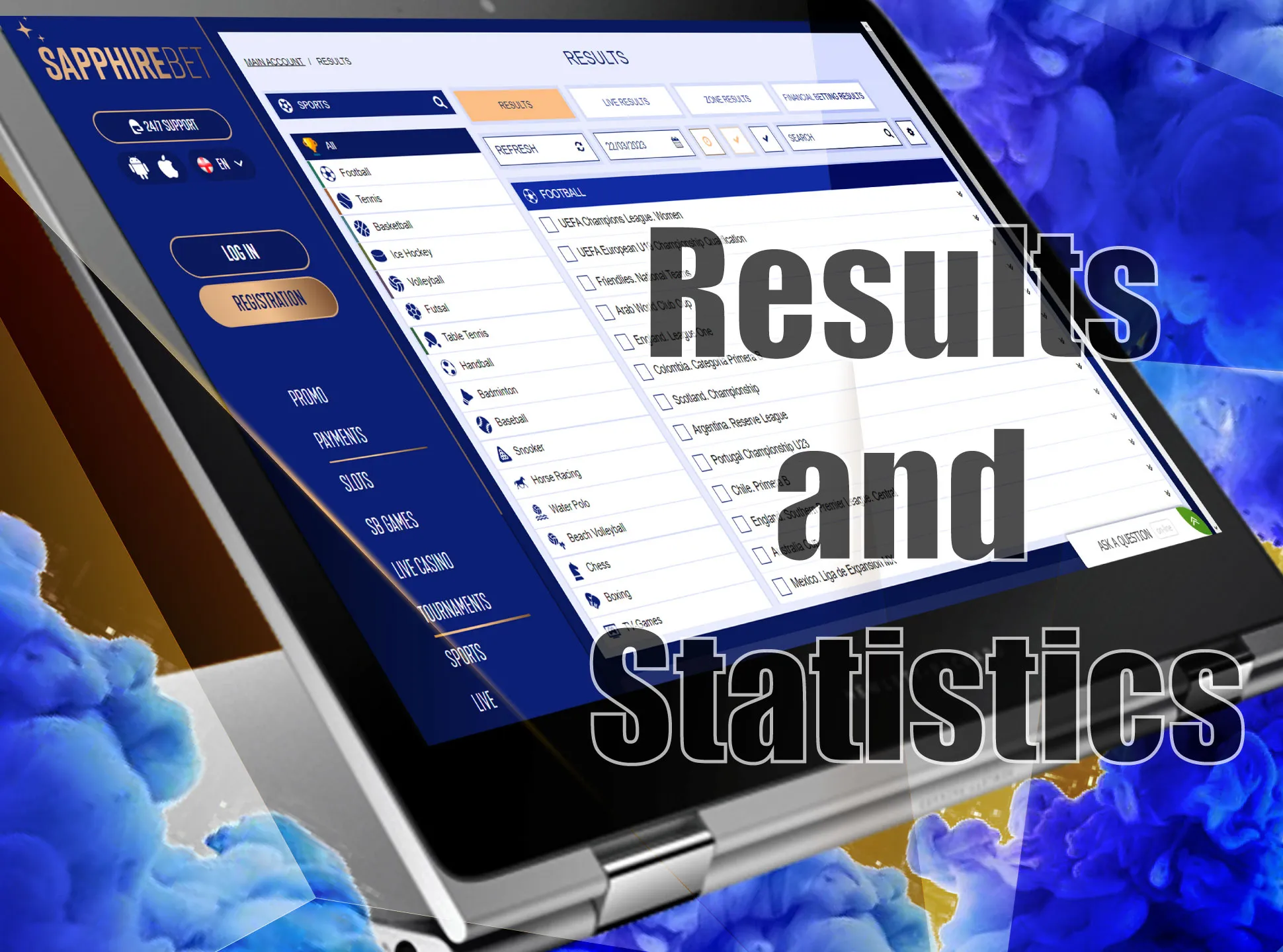 In the specific section you can find the statistics of all the matches on Sapphirebet.