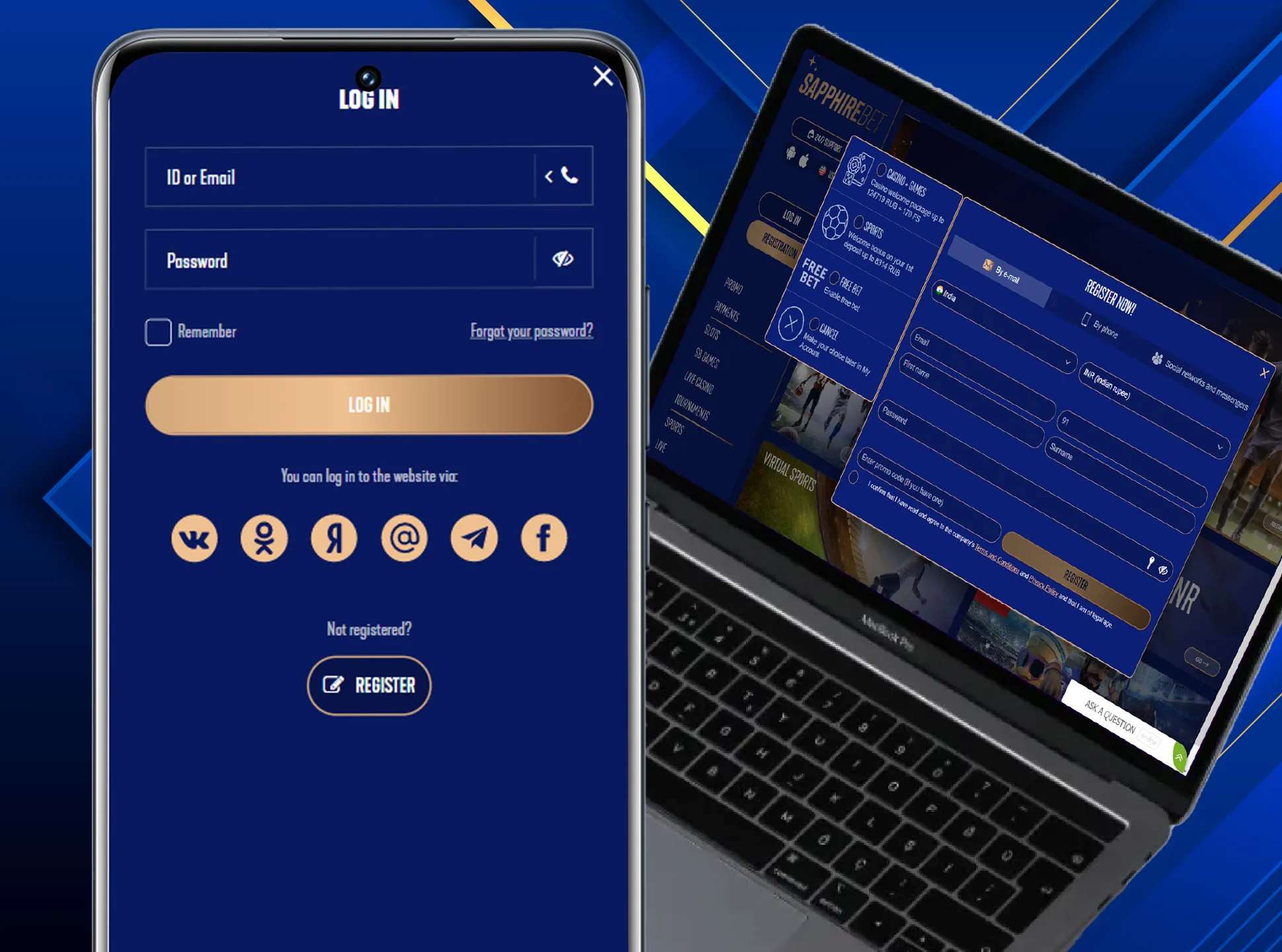 Log in to your Sapphirebet account or create one.