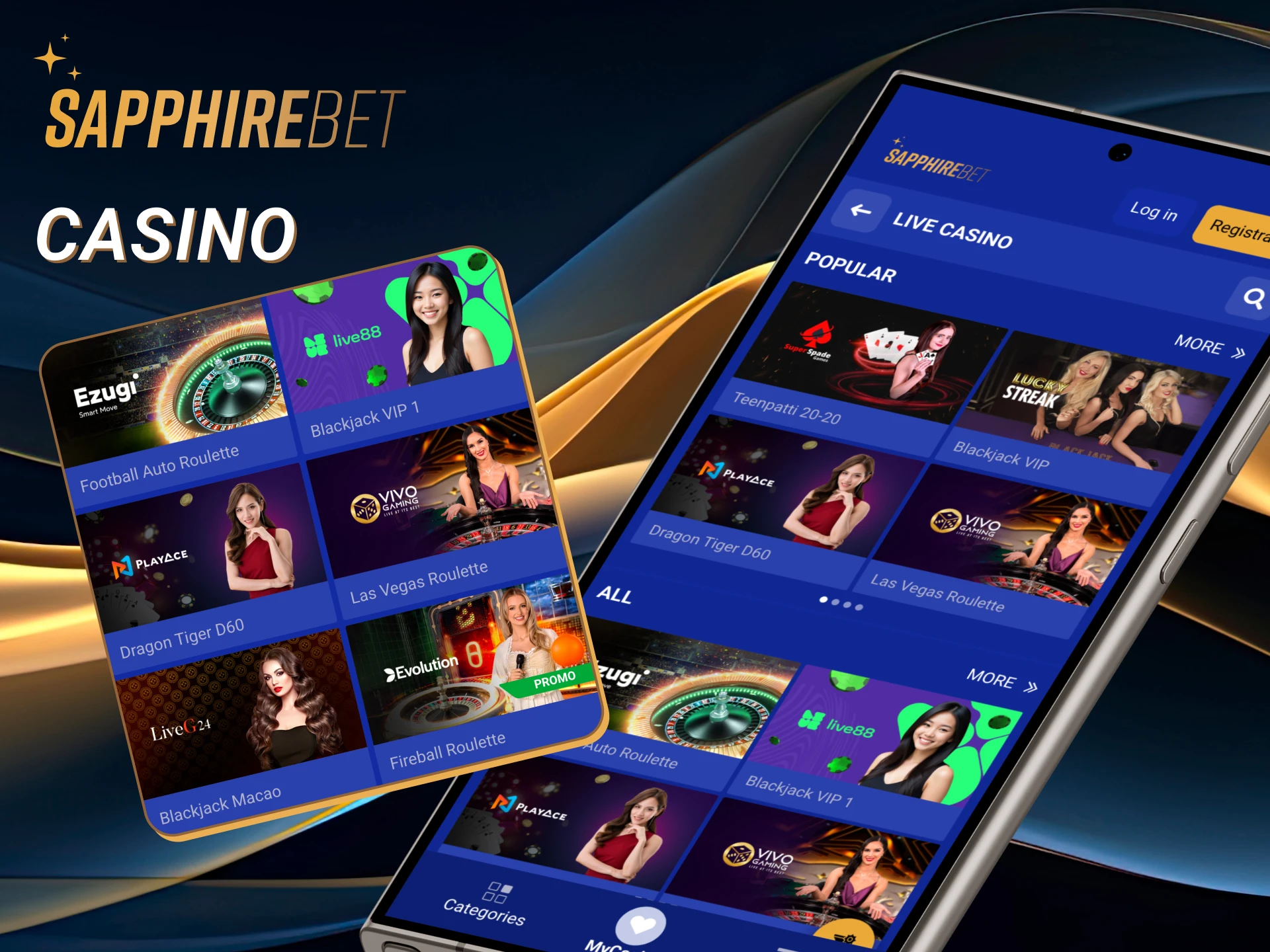 You will also find the casino section in the application.