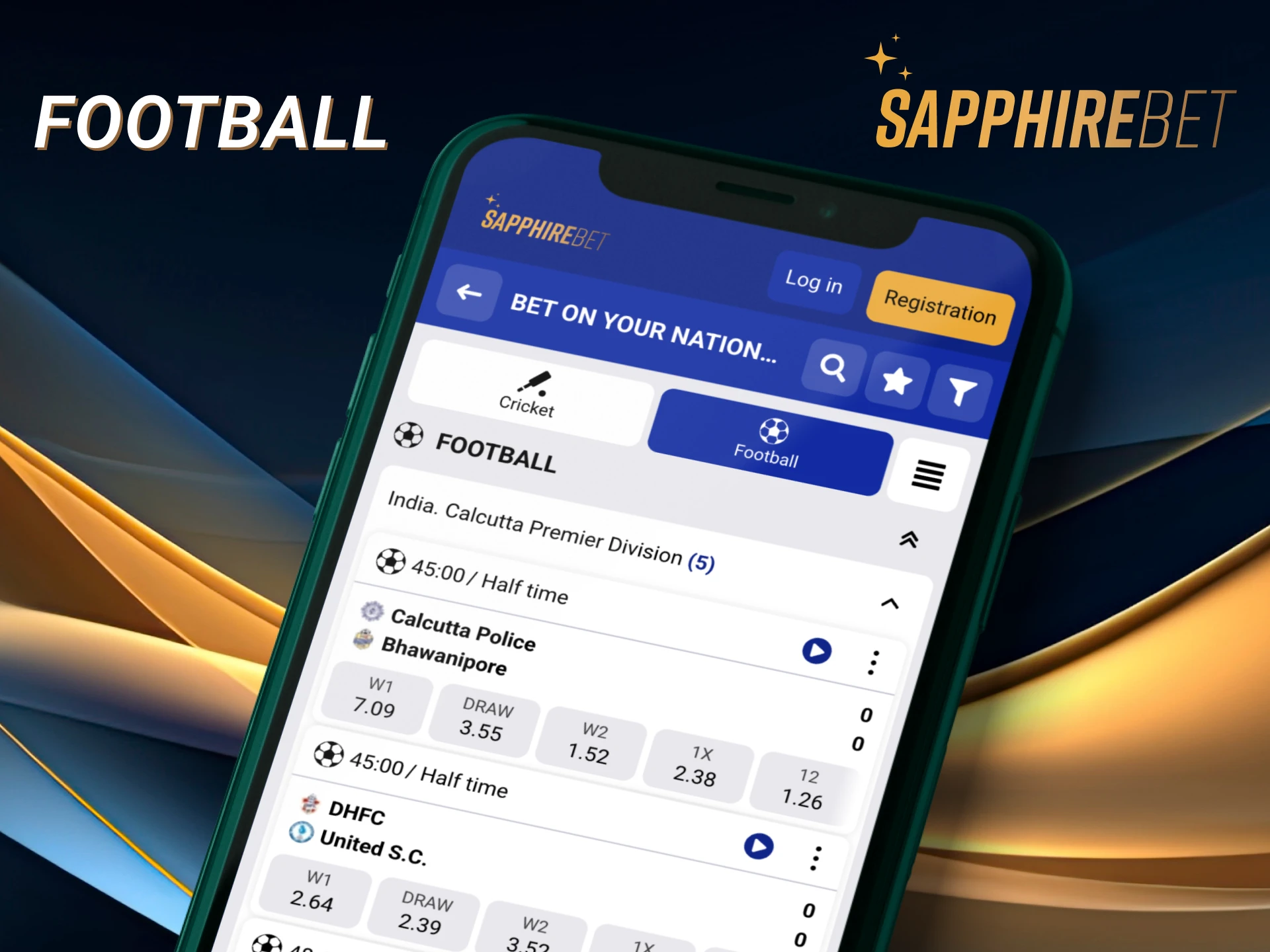 Choose your favorite football team and place on its win in the Sapphirebet app.