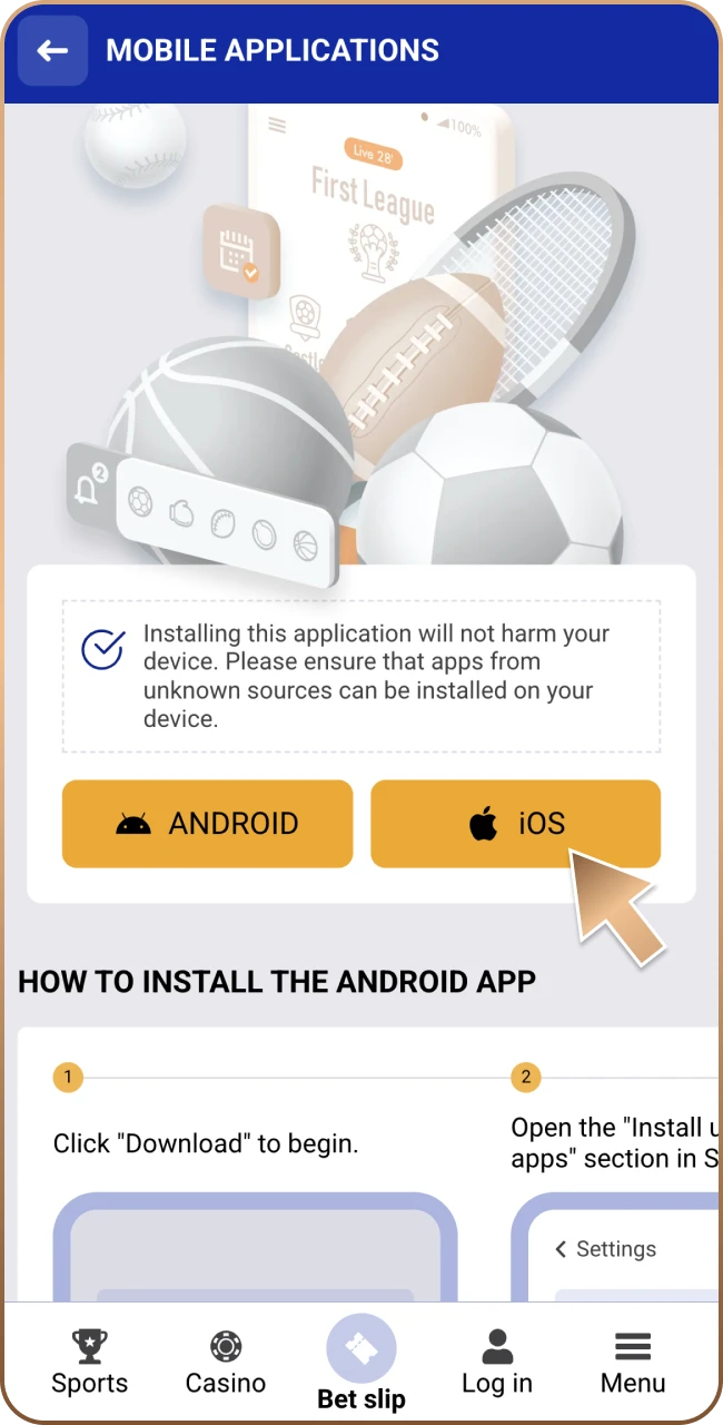 Download the application to place bets and play casino games.