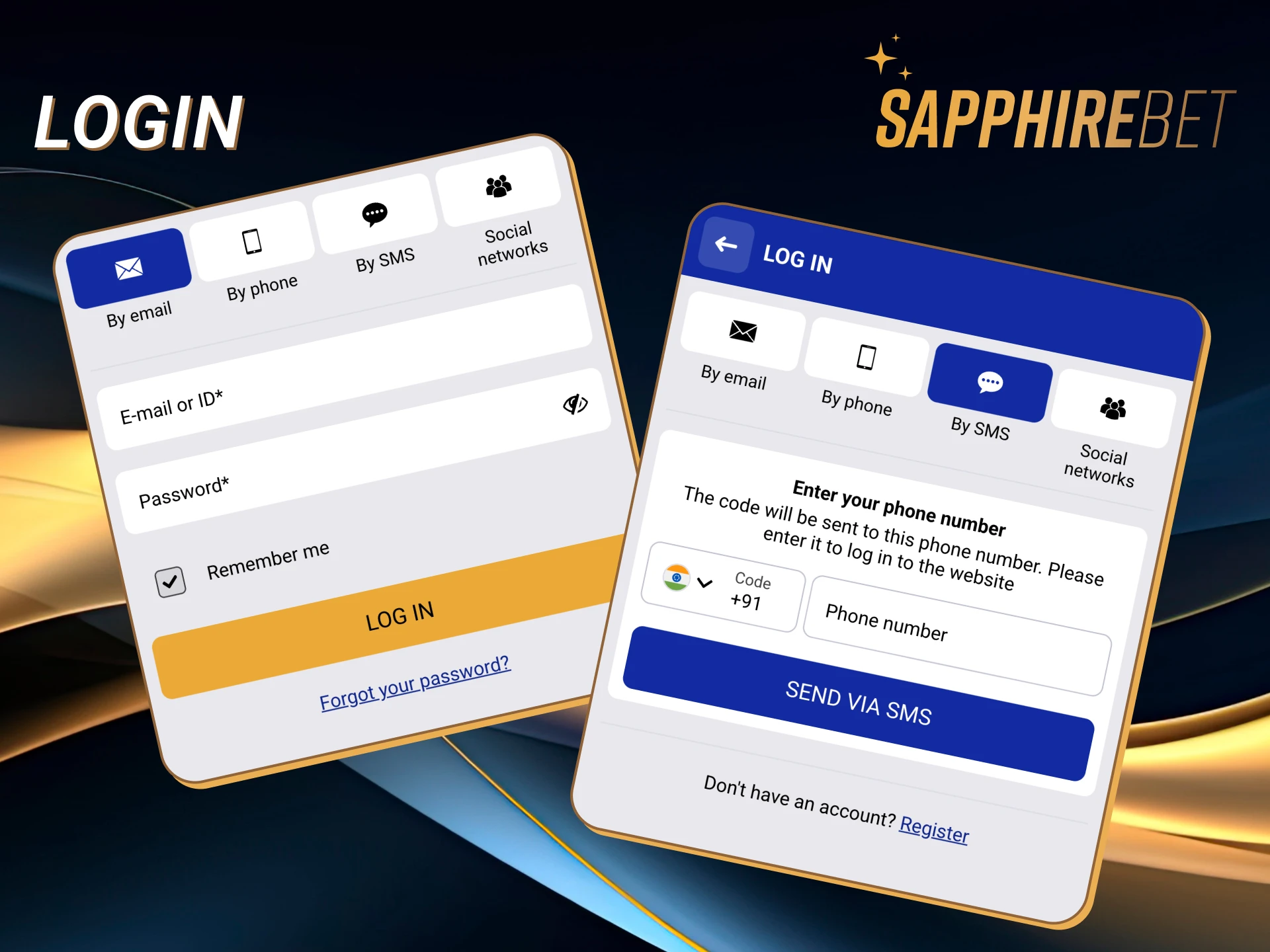 Enter your username and password to log in to Sapphirebet.