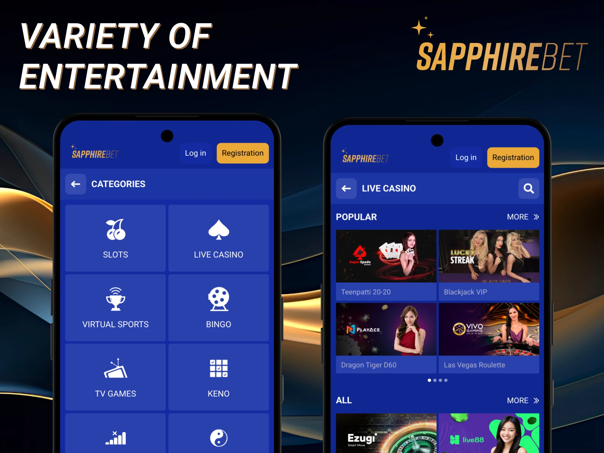 Find your favorite slots or blackjack games in the online casino or place bets on favorite sports event.