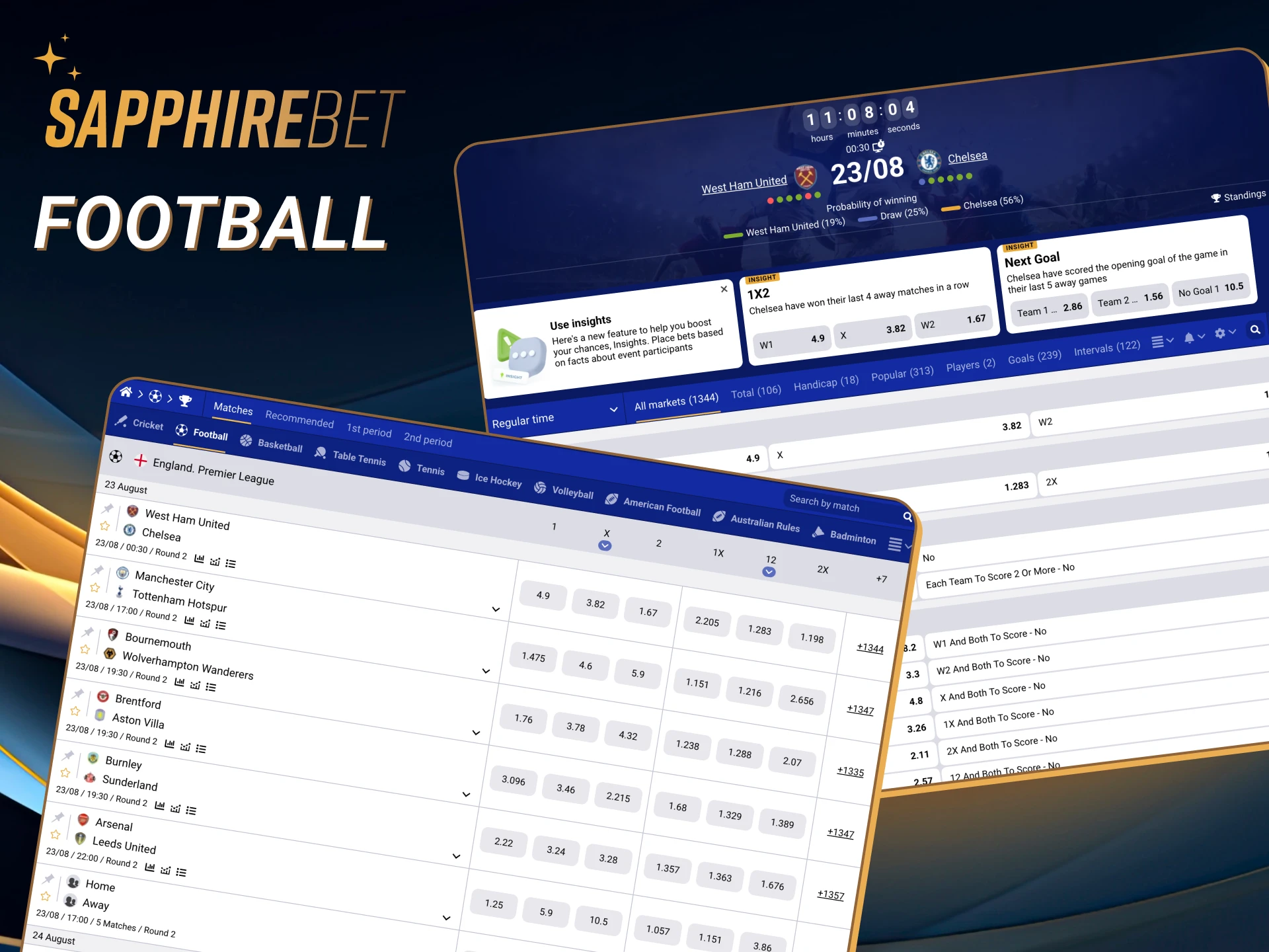 Find your favorite football team, place a bet on its win and watch the match on the Sapphirebet website.
