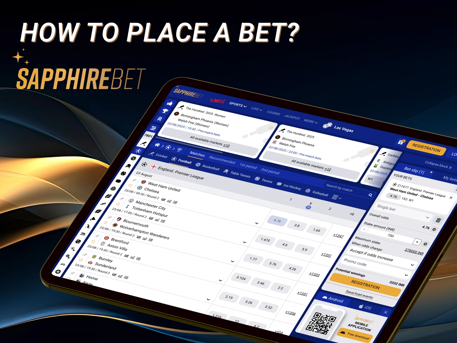 Sign up for Sapphirebet, top up the account and place a bet on a chosen sport event.