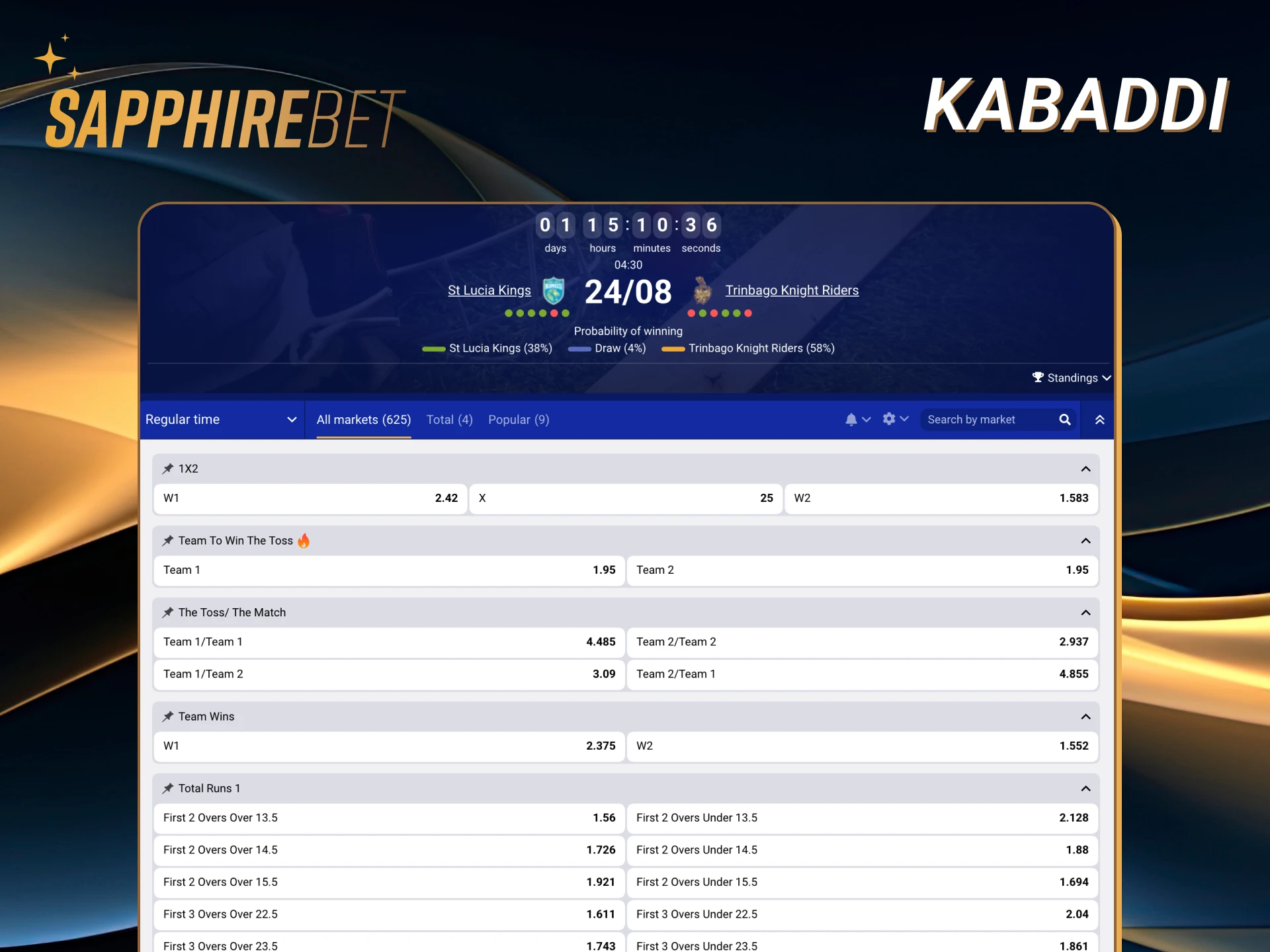 You can bet on kabaddi games and win on Sapphirebet.