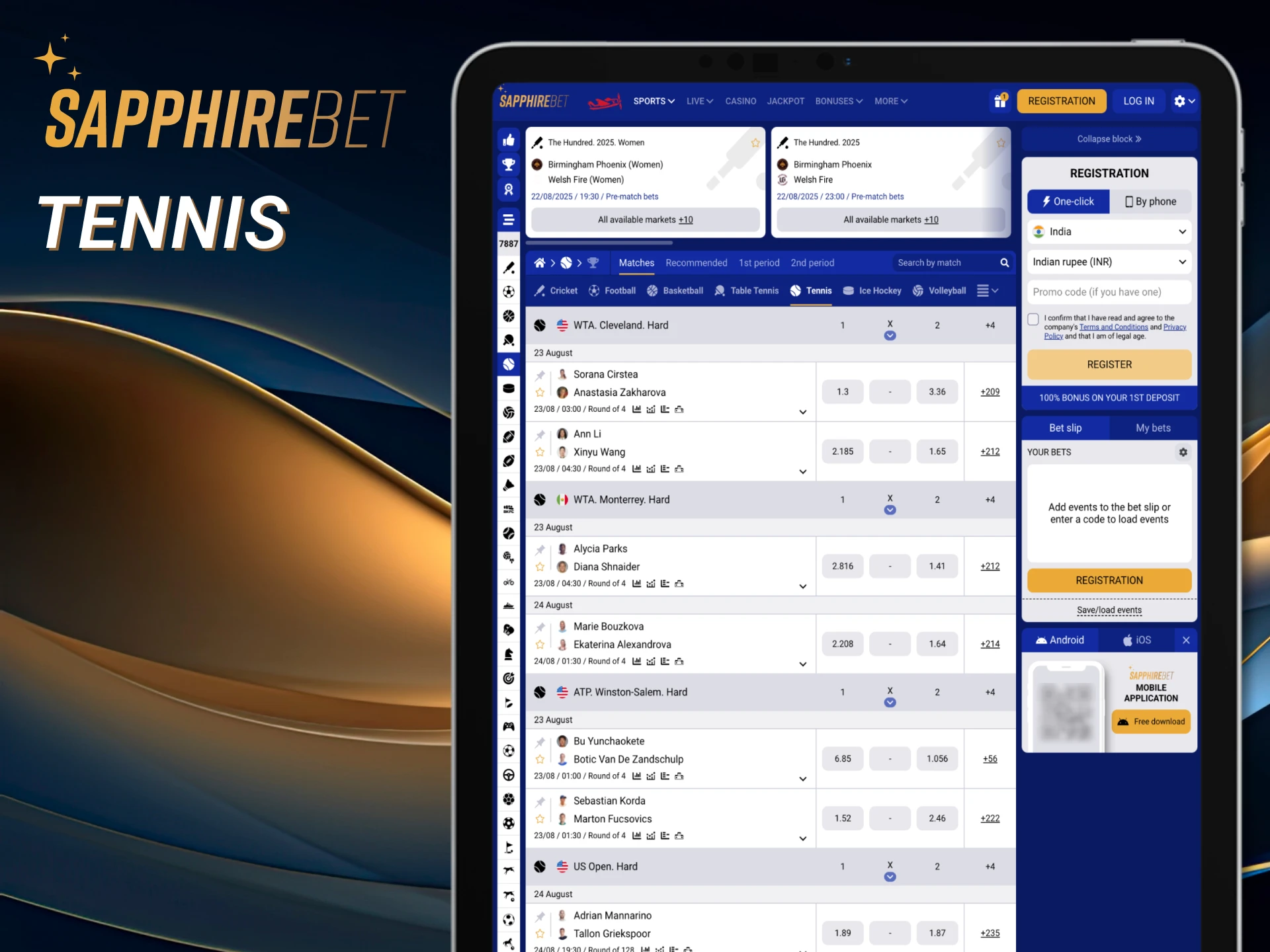 There are many different tennis leagues presented on Sapphirebet.